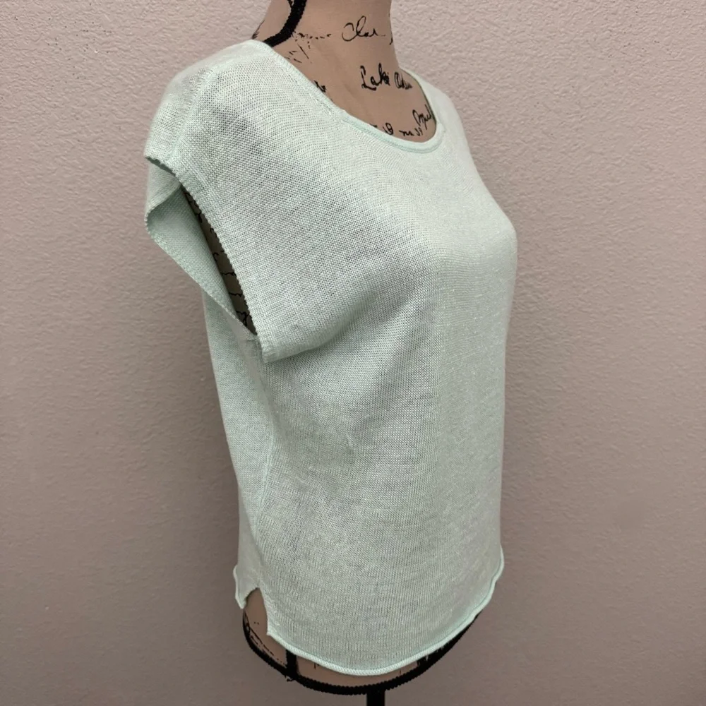 Eileen Fisher Aurora Green Organic Linen Knit Crop Sweater Top Size Petite Small - Picture 5 of 11